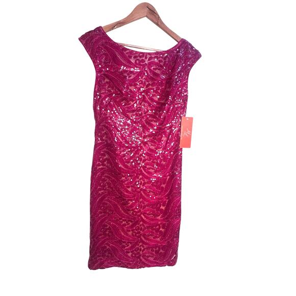 .Monique Lhuillier Pink Sequin Cocktail Dress Size 6 NWT $498 Elegant Party - Picture 5 of 16